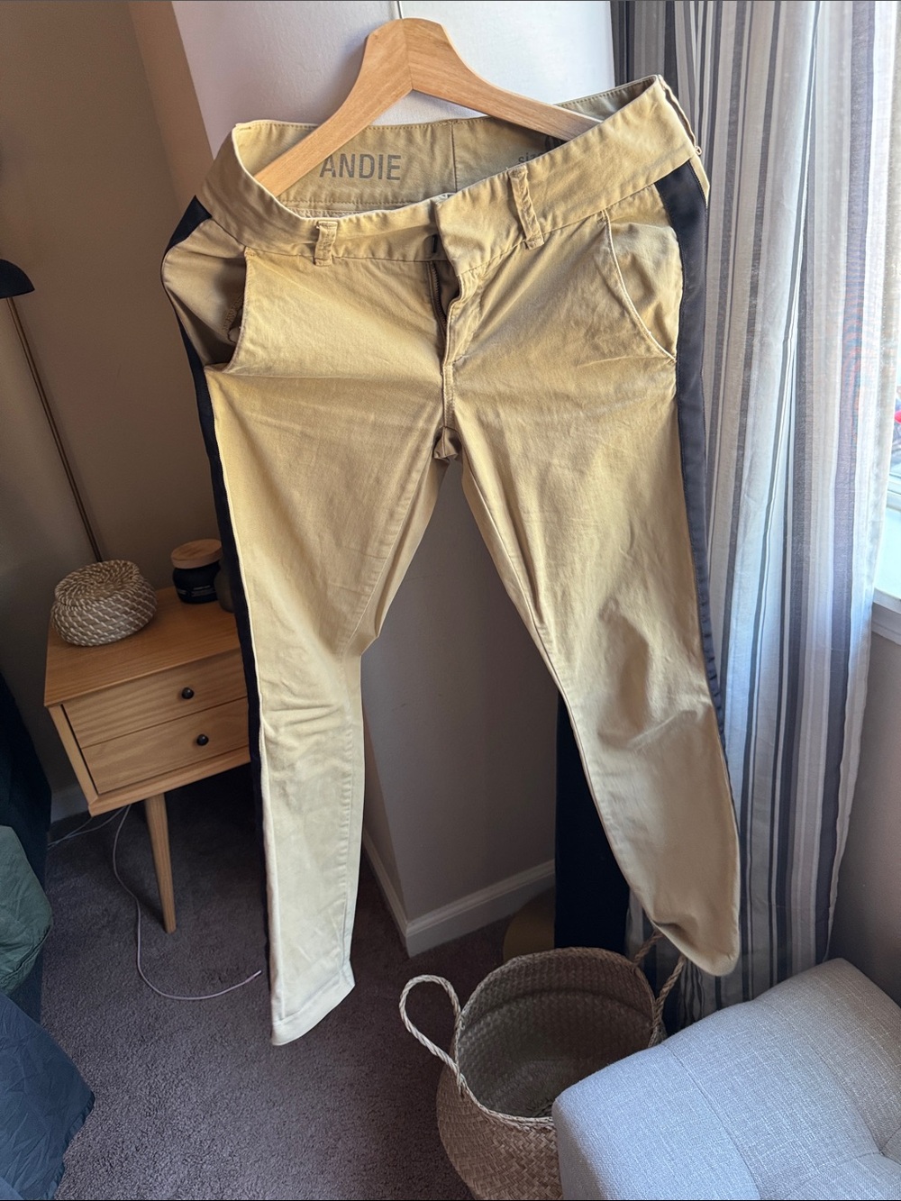J Crew Tan Chinos with Black Side Stripes